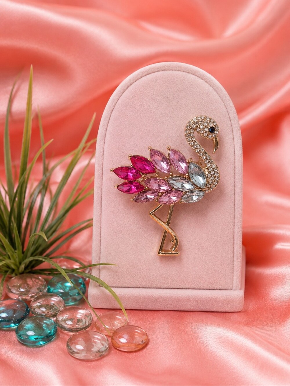 Crystal Flamingo Brooch - Pink Multicolor